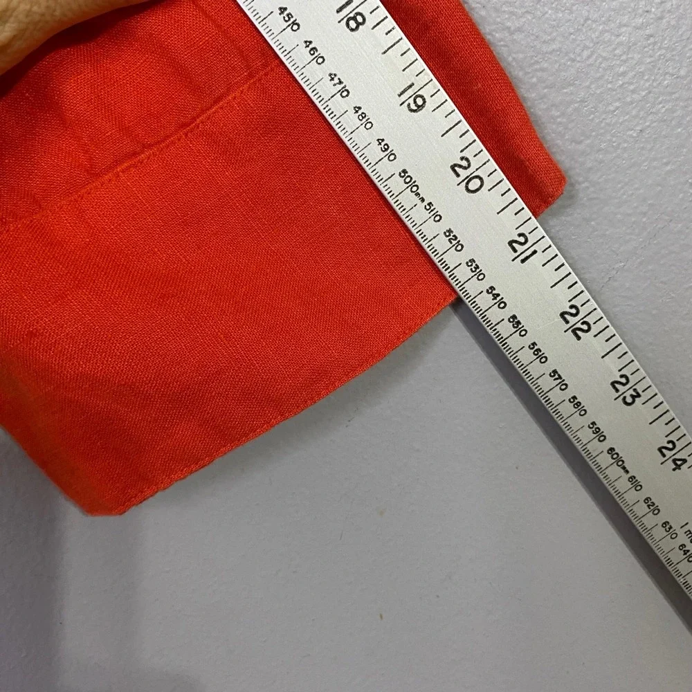 J.Crew Womens Orange 100% Linen Band Collar 3/4‎ Sleeve Tunic Blouse Medium
